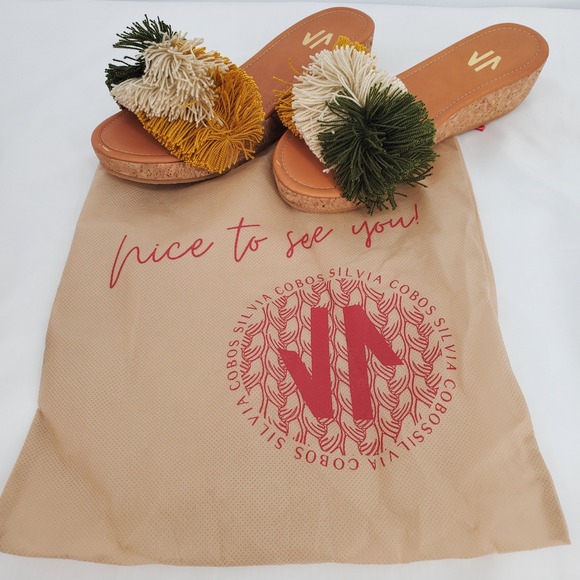 Silvia Cobos Womens 8.5 Mambo Slip On Platform Sandals‎ Green Dustbag Fringe New - Picture 6 of 8